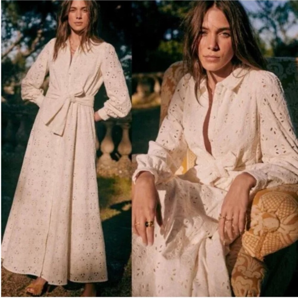 Sezane Bella Dress Ecru Embroidery - Size 2